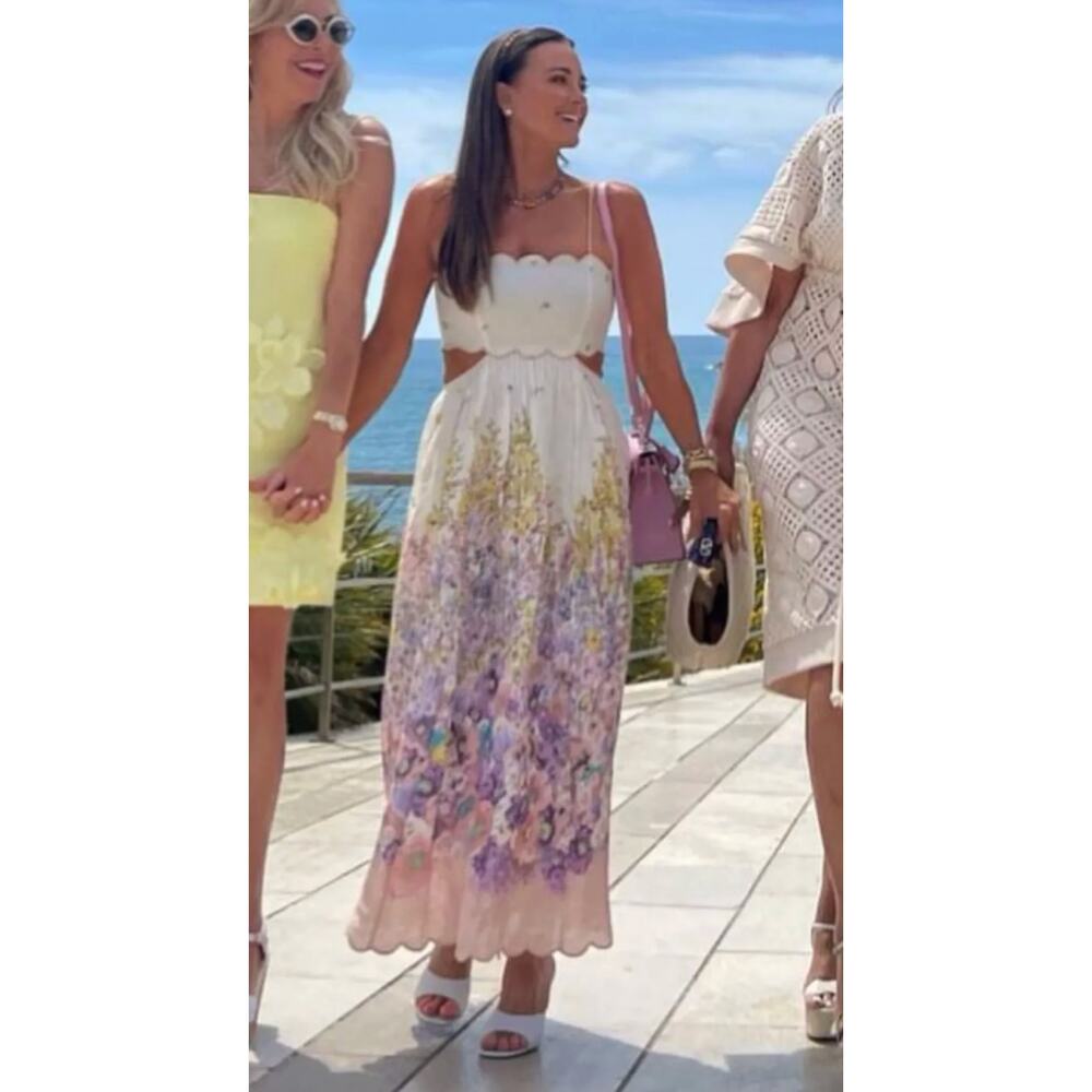 Zimmermann Dress 3 Large Jude Peach Gradient Floral Scalloped Midi Romantic Chic - Picture 5 of 16